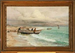 Coastal Scene With Fishermen by Holger Luebbers