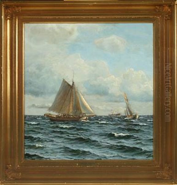 Seascape With Sailing And Motor Ships - view 1
