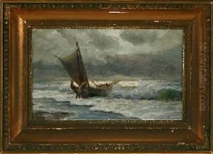 Fishermen Pulling Their Boat Onshore by Holger Luebbers