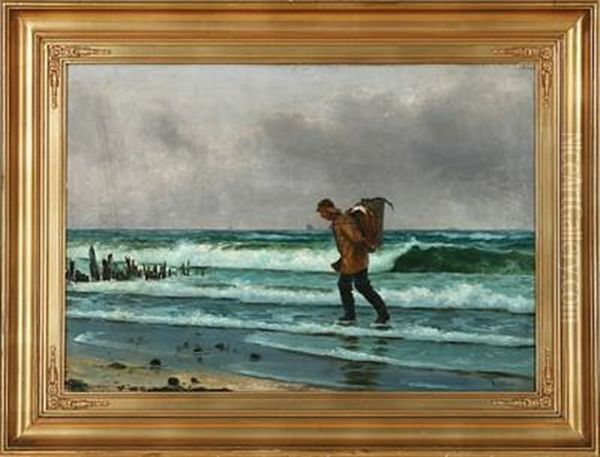 Fisherman On The Beach With A Basket On His Back - view 1