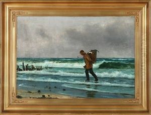 Fisherman On The Beach With A Basket On His Back by Holger Luebbers