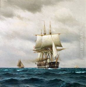 Seascape With The Danish Frigate Jylland On Open The Sea by Holger Luebbers