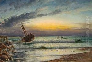 Et Vrag Paa Jyllands Vestkyst, Aftenstemning, Mellem Aalund Og Brobjerg, Hofden Til Venstre by Holger Luebbers