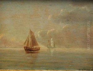 Marine Med Sejlbad Pa Vandet, I Det Fjerne To Skibe by Holger Luebbers
