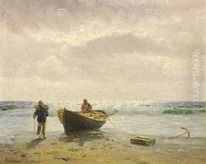 Fiskere Ved Deres Bad Pa Stranden Fiskere Ved Deres Bad Pa Stranden