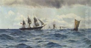 Dansk Tremaster Og Andre Skibe Pa Havet Dansk Tremaster Og Andre Skibe Pa Havet