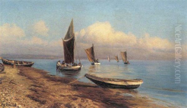 Kystparti Med Bade Og Fiskere Pa Stranden - view 1