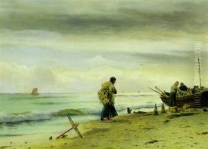 Fiskere Ordner Deres Fangst I Strandkanten Fiskere Ordner Deres Fangst I Strandkanten