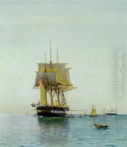 Fregatten "jylland" For Anker En En Stille Sommerdag