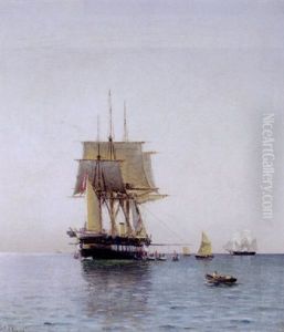 Fregatten Jylland For Anker En Stille Sommerdag