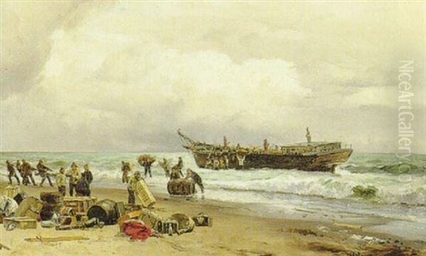 Bjergning Af En Strandet Bark Pa Jyllands Vestkyst - view 1
