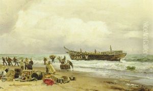 Bjergning Af En Strandet Bark Pa Jyllands Vestkyst by Holger Luebbers