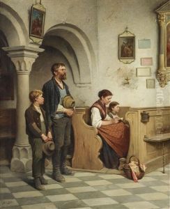 Farmer Family At Church by Adolf Luben