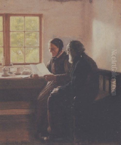 Bondesueinterior Med Mand Og Kone Der Laeser Et Brev - view 1