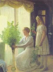 Interieur, Mutter Mit Tochter by John Leopold Luebschitz