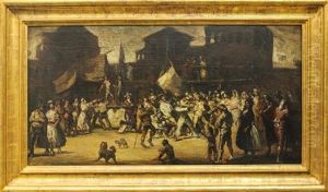 Untitled (village Scene With Soldiers, Peasants, Well-dressed Ladies, Children) by Eugenio Lucas Velazquez