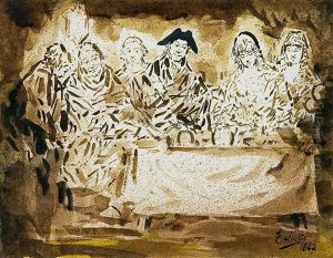 Seis Personajes En Torno A Una Mesa by Eugenio Lucas Velazquez