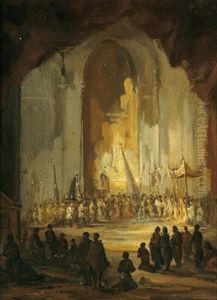 Eine Prozession In Einer Kirche by Eugenio Lucas Velazquez