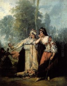 Dos Majas Con Fondo De Paisaje Y Escena De Columpio