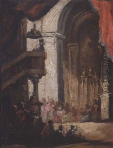 A Church Interior With A Figure Preaching by Eugenio Lucas Velazquez