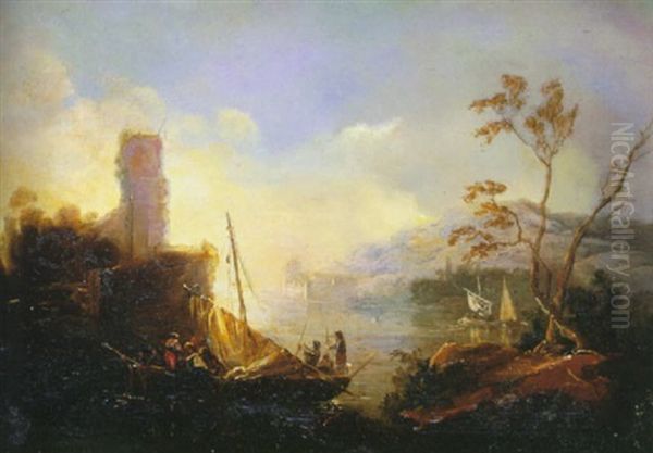 Paisaje Con Personajes Y Barcos - view 1