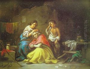 Interior Con Joven Despiojando A Una Anciana