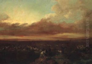An Army Marching In An Extensive Landscape