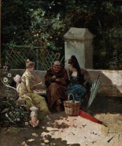 Fraile Con Dos Jovenes by Eugenio Lucas Villamil