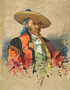 Portrait Of Bullfighters (2 Works) by Eugenio Lucas Villamil