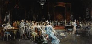 The Audience Before The King Ferdinand Of Spain And His Queen by Eugenio Lucas Villamil