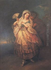 Maja Acechada Por Un Majo by Eugenio Lucas Villamil