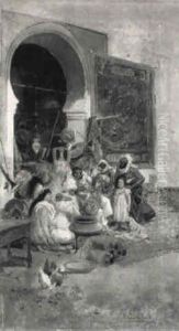 Arabs By A Bazaar by Eugenio Lucas Villamil