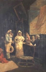 Disputa De Maja Y Goyesco Ante El Juez by Eugenio Lucas Villamil