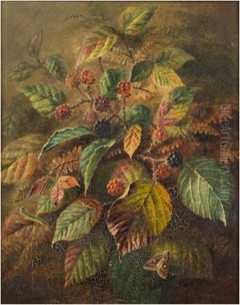Blackberries And A Silver Y Moth - view 1
