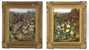 Violets And Primroses In A Hedge (+ Red And White Heather; Pair) by Albert Durer Lucas