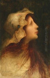 Profile Portrait Of A Young Woman Wearing A Lacy Rim Cap by Albert Pike Lucas