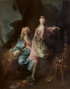 Portrait D'un Joueur De Viole Et De Sa Fille Dans Un Parc