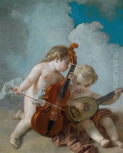 Zwei Musizierende Putti, Allegorie Der Musik - view 1