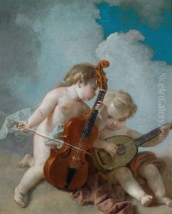 Zwei Musizierende Putti, Allegorie Der Musik by Auger Lucas