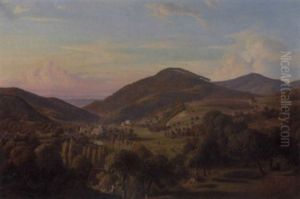 An Extensive Summer Landscape With A Village And Children On The Path In The Foreground by August Lucas