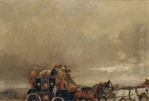 The London To Oxford Mail Coach On A Winter's Day by Henry Frederick Lucas-Lucas