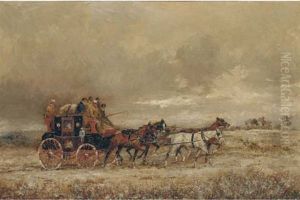 The London To Oxford Mail Coach On A Winters Day by Henry Frederick Lucas-Lucas