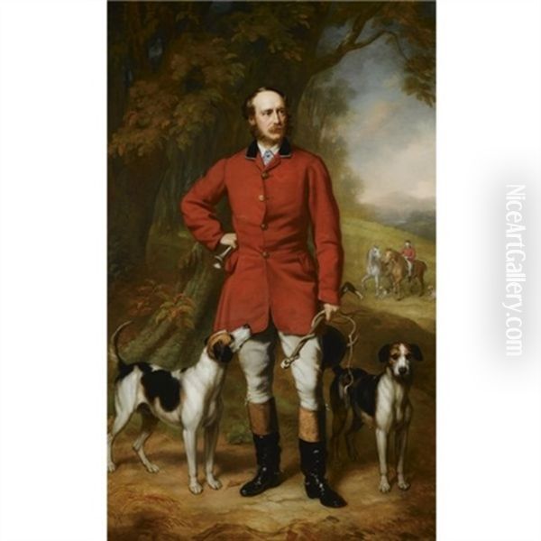 Portrait Of A Huntsman And His Hounds In A Landscape - view 1