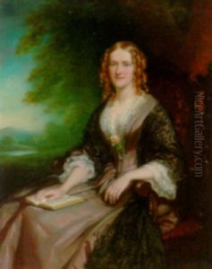 Portrait Of Mrs. Acton Tindal In A Pink Dress With A Black Lace Shawl by John Lindsay Lucas