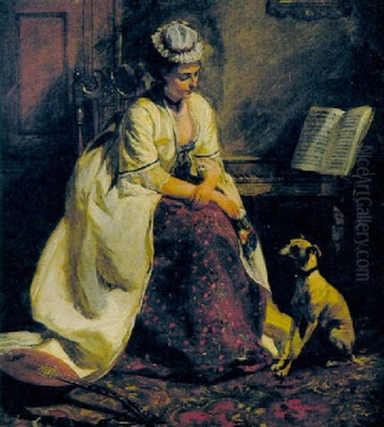 A Woman In An Interior With Her Dog - view 1
