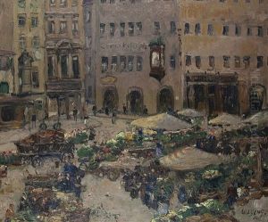 At The Viktualienmarkt In Munich by Wilhelm (Willy) Lucas