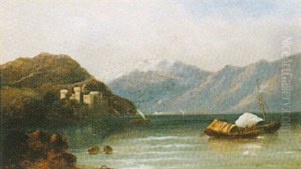 Barges On A Lake, Castle Beyond - view 1