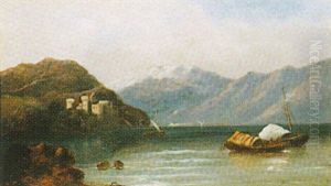 Barges On A Lake, Castle Beyond Barges On A Lake, Castle Beyond