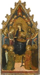 The Madonna And Child Enthroned, Flanked By Saints, With The Mystic Marriage Of Saint Catherine