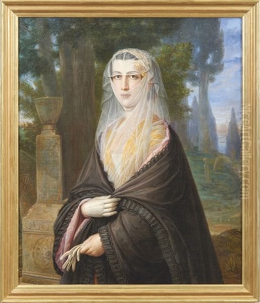 Verschleierte, Vornehme Dame In Parklandschaft - view 1